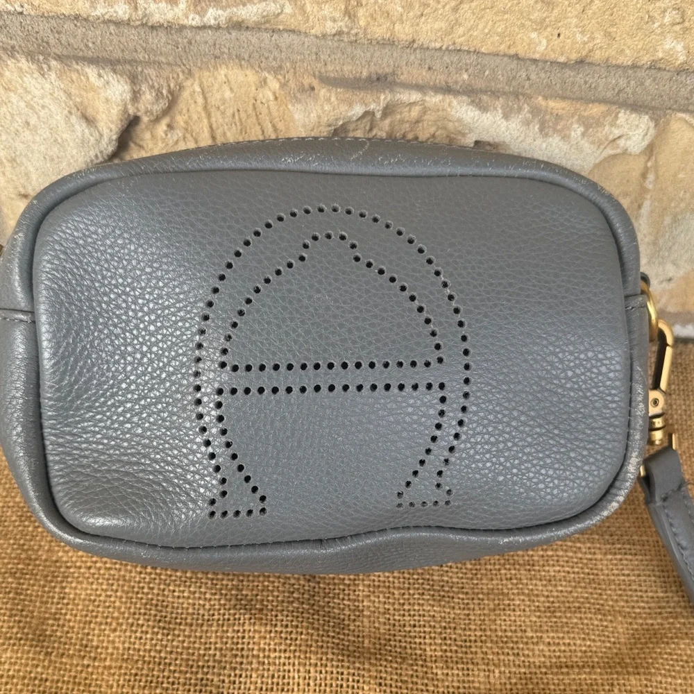 Etienne Aigner Gray Leather Crossbody Bag Purse Logo Camera Bag Stella Mini